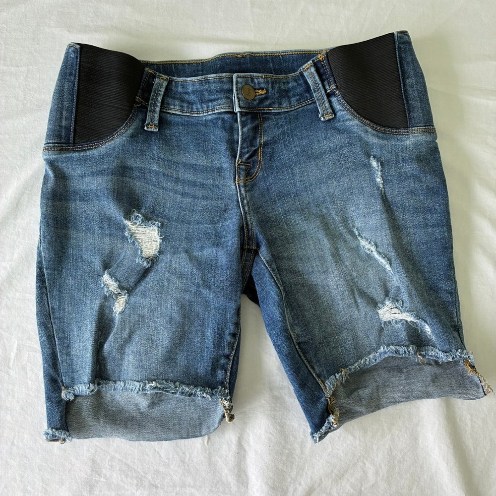 Isabel Maternity Ingrid & Isabel Distressed Bermuda Denim Shorts Blue Size 6